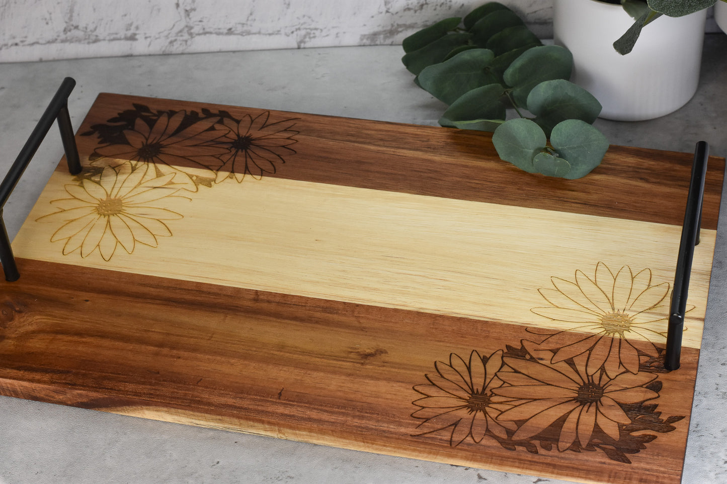 Acacia Wood Tray with Handles