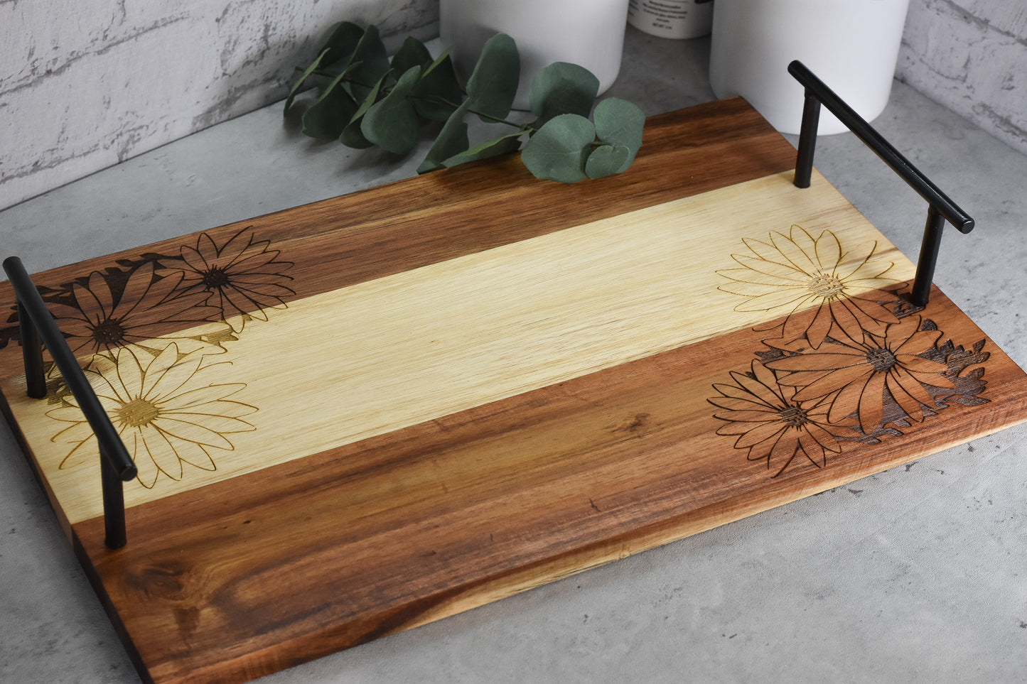 Acacia Wood Tray with Handles