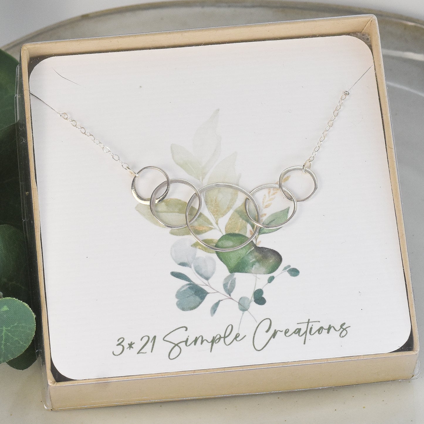 5 Circles of Life Eternity Link Sterling Silver Necklace - 50th Birthday Gift for Her