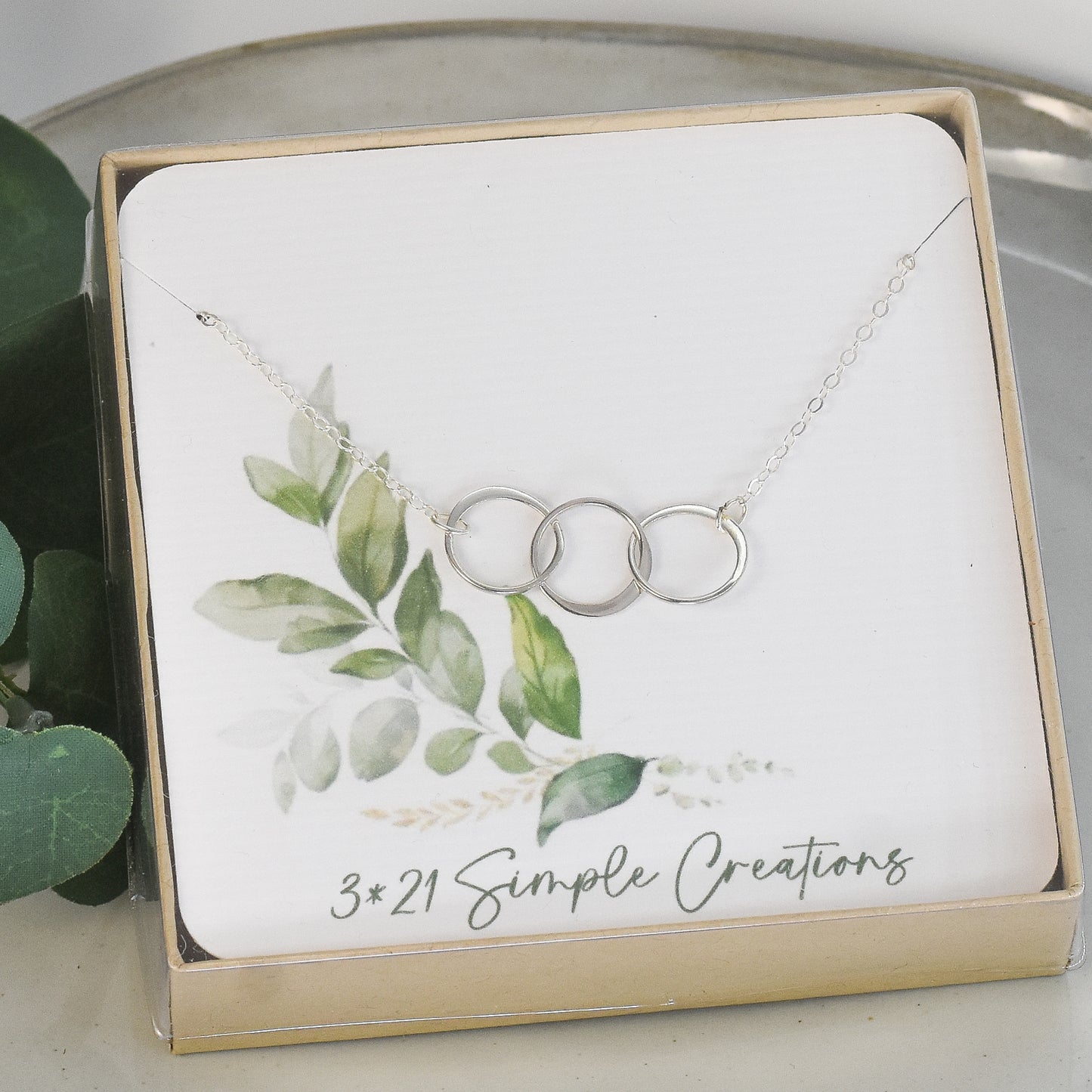 3 Circle Eternity Link Sterling Silver Necklace - 30th Birthday Gift
