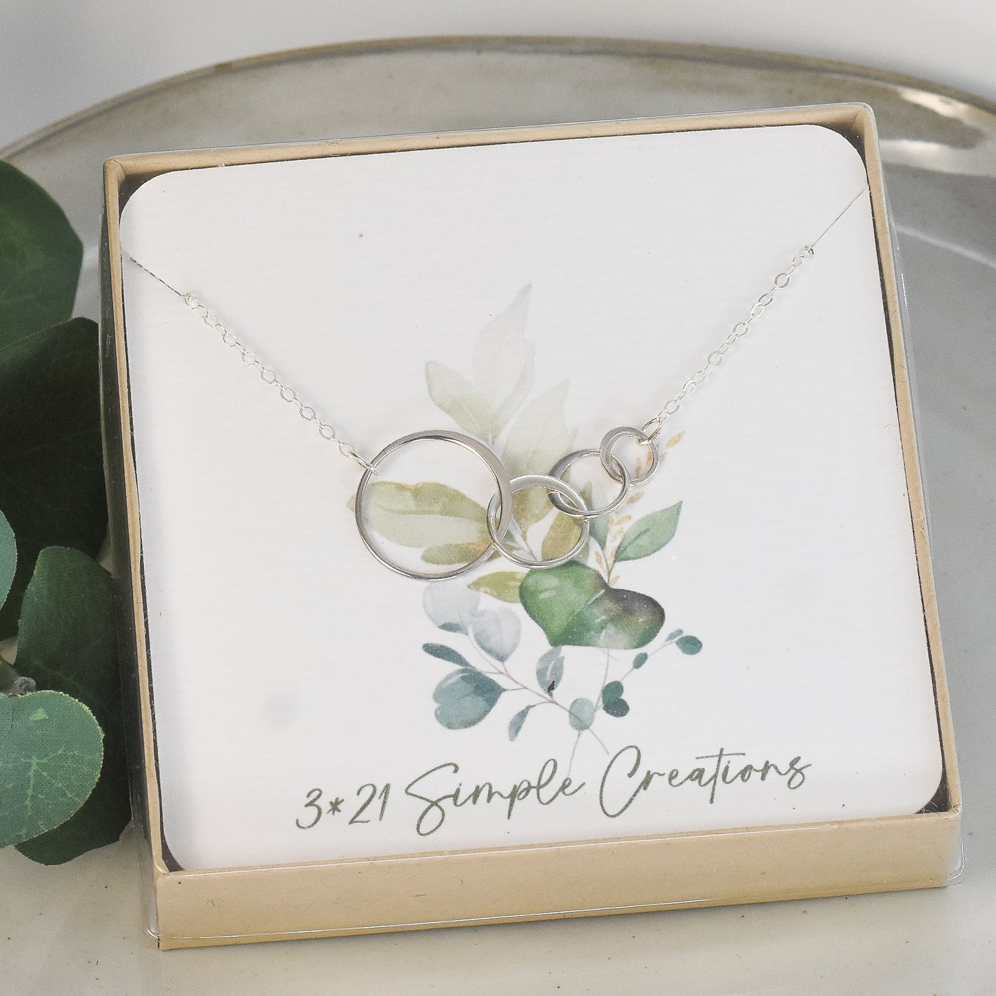 4 Circles of Life Eternity Link Sterling Silver Necklace - 40th Birthday Gift