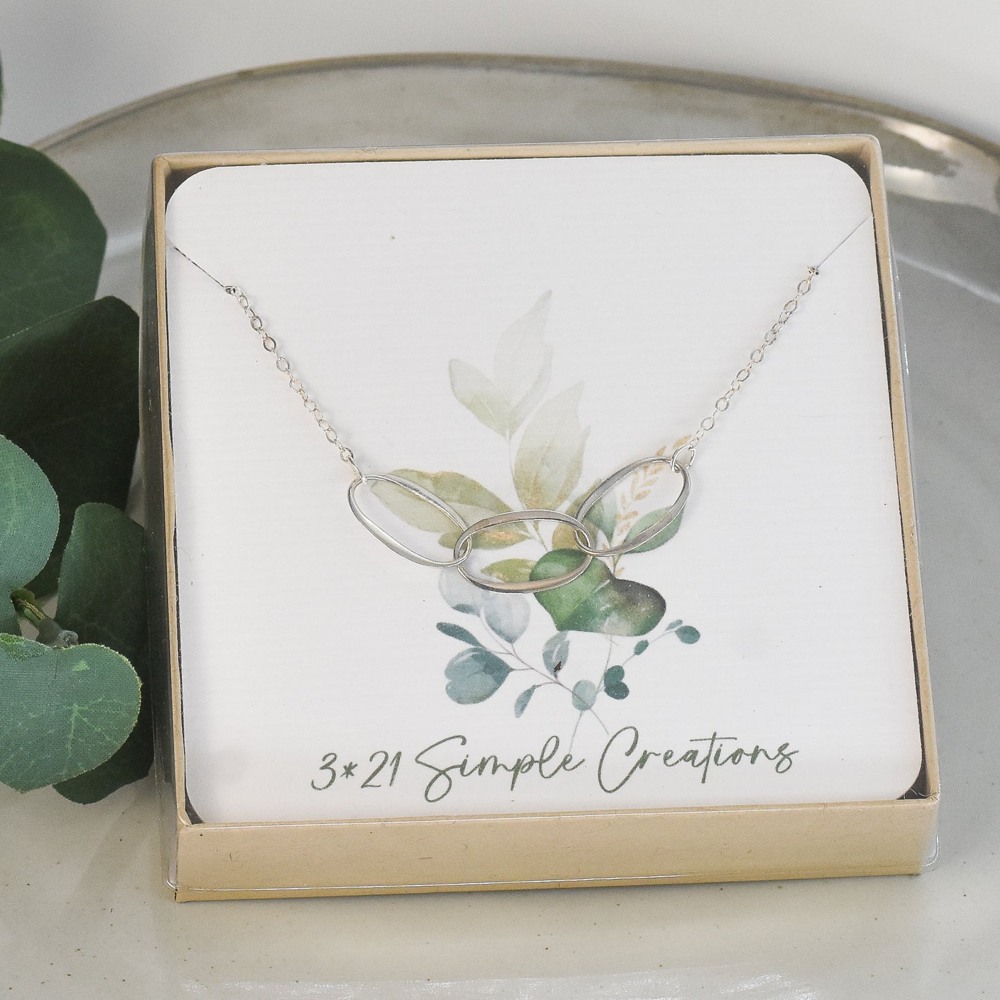 3 Oval Eternity Link Sterling Silver Necklace - Adjustable Length Chain