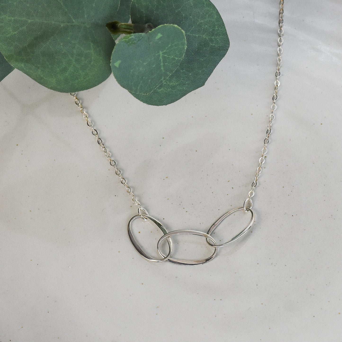 3 Oval Eternity Link Sterling Silver Necklace - Adjustable Length Chain