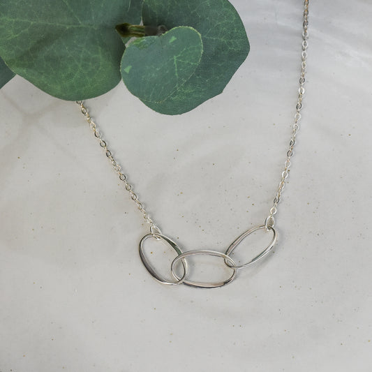 3 Oval Eternity Link Sterling Silver Necklace - Adjustable Length Chain