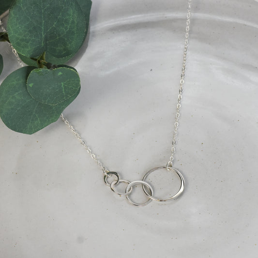 4 Circles of Life Eternity Link Sterling Silver Necklace - 40th Birthday Gift