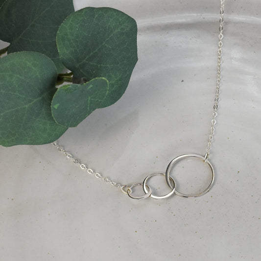 3 Circles of Life Sterling Silver Eternity Necklace - Mother's Day or Birthday Gift for Mom