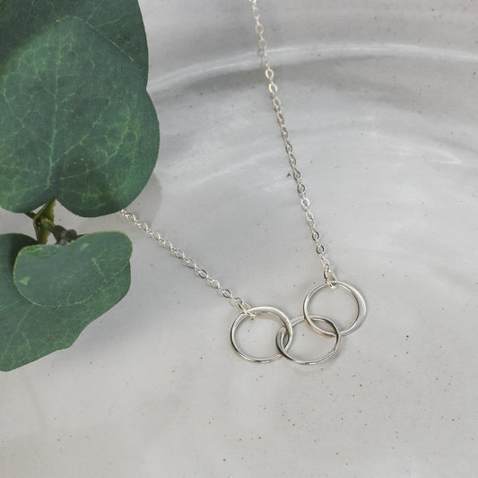 3 Circle Eternity Link Sterling Silver Necklace - 30th Birthday Gift