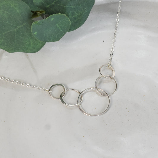 5 Circles of Life Eternity Link Sterling Silver Necklace - 50th Birthday Gift for Her