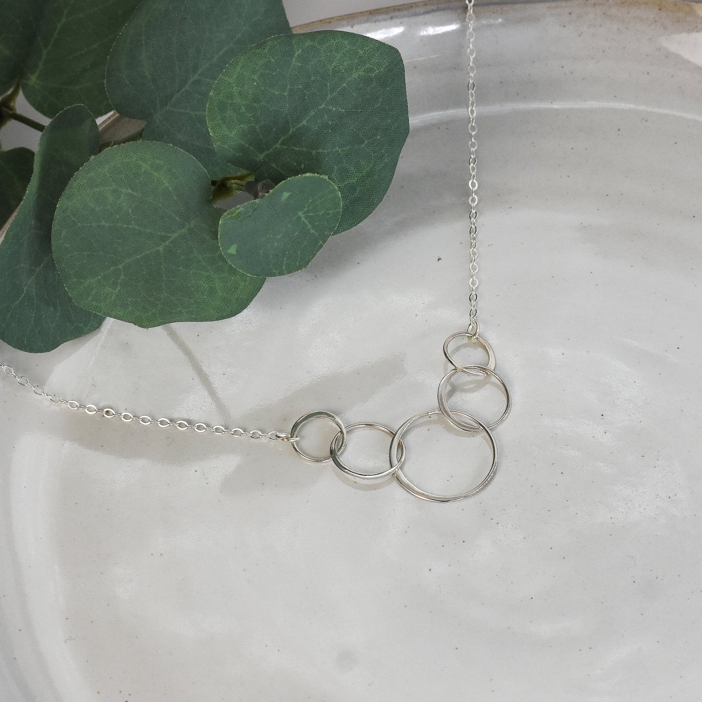 5 Circles of Life Eternity Link Sterling Silver Necklace - 50th Birthday Gift for Her