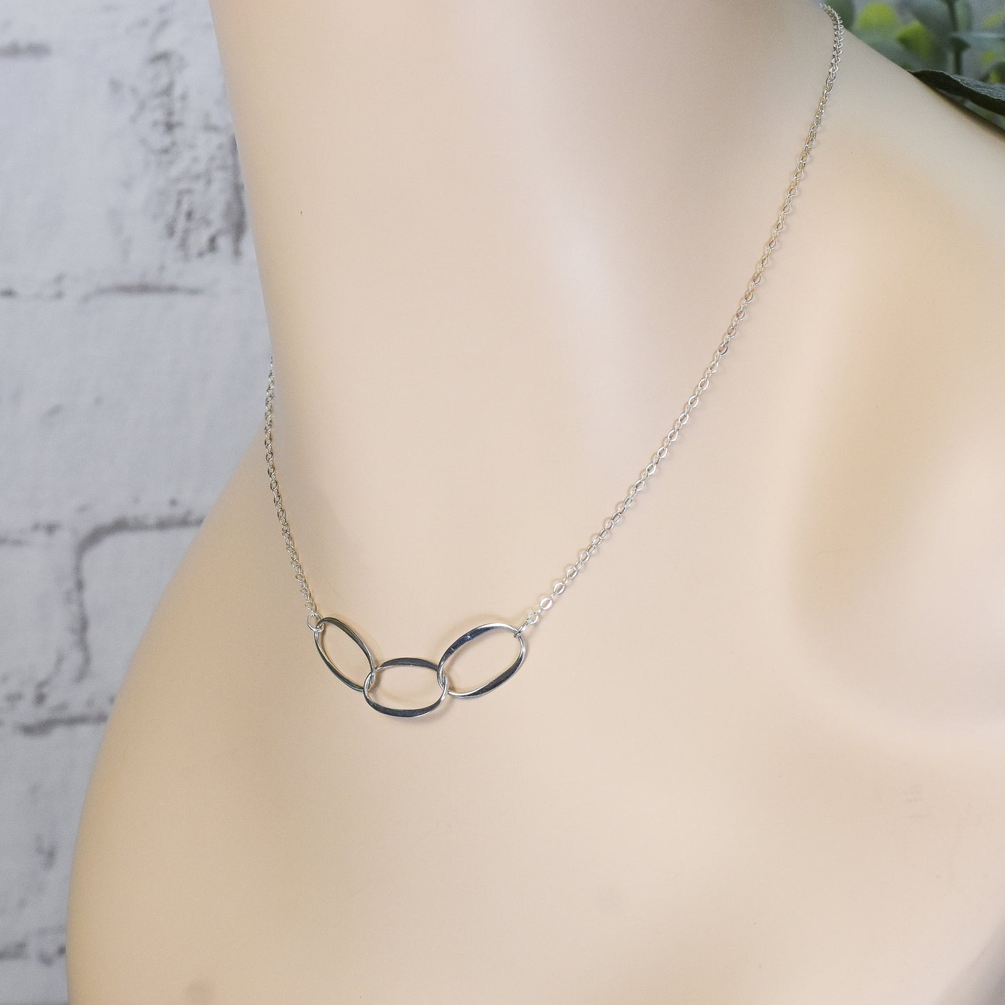 3 Oval Eternity Link Sterling Silver Necklace - Adjustable Length Chain