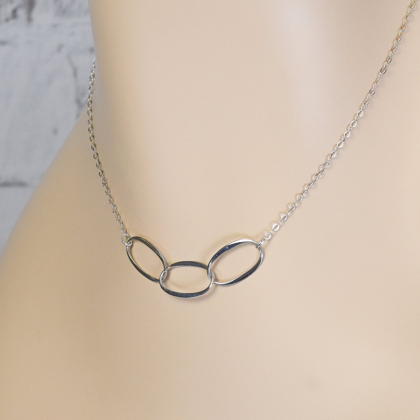 3 Oval Eternity Link Sterling Silver Necklace - Adjustable Length Chain