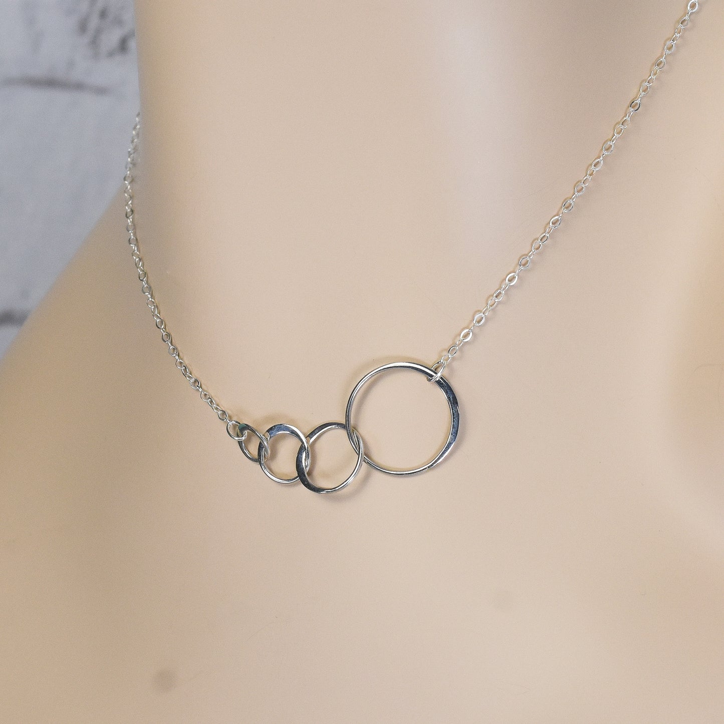 4 Circles of Life Eternity Link Sterling Silver Necklace - 40th Birthday Gift