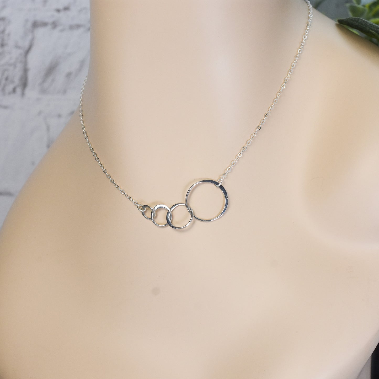 4 Circles of Life Eternity Link Sterling Silver Necklace - 40th Birthday Gift