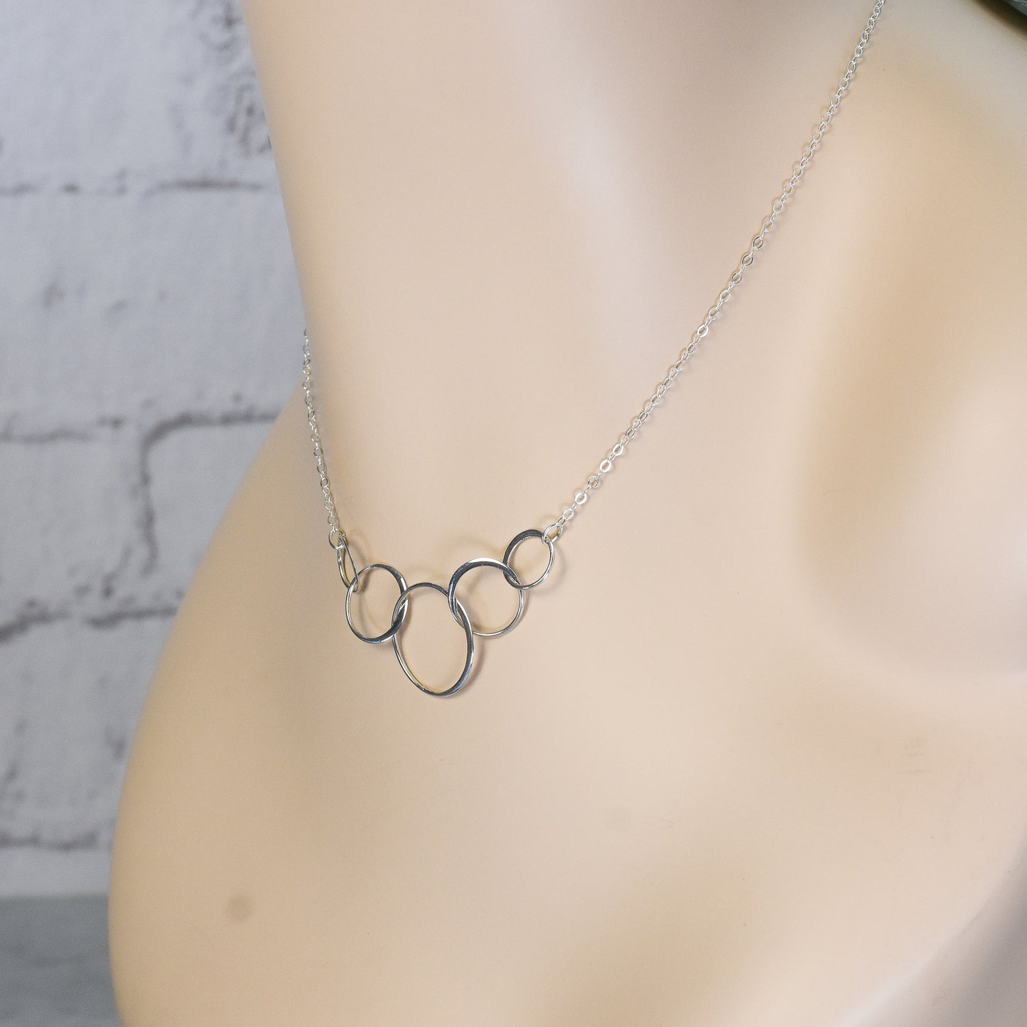 5 Circles of Life Eternity Link Sterling Silver Necklace - 50th Birthday Gift for Her