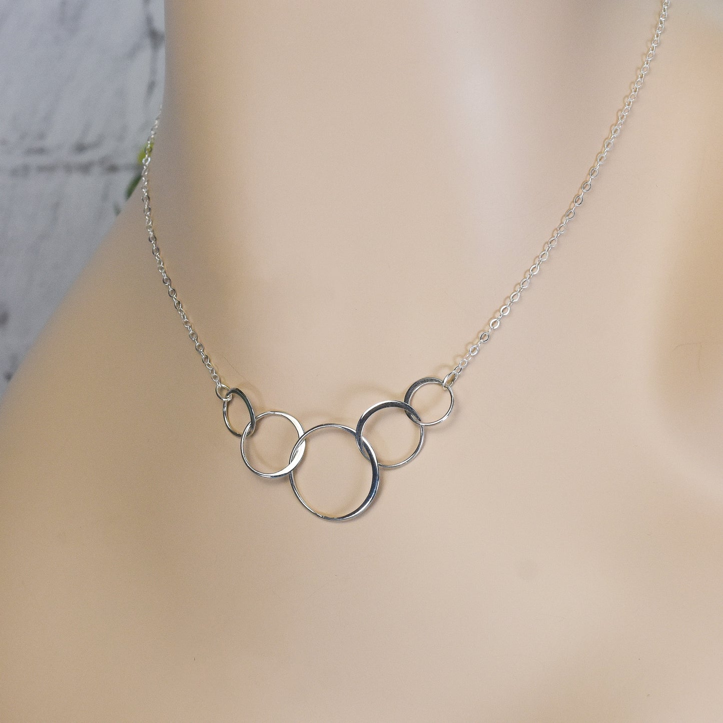 5 Circles of Life Eternity Link Sterling Silver Necklace - 50th Birthday Gift for Her