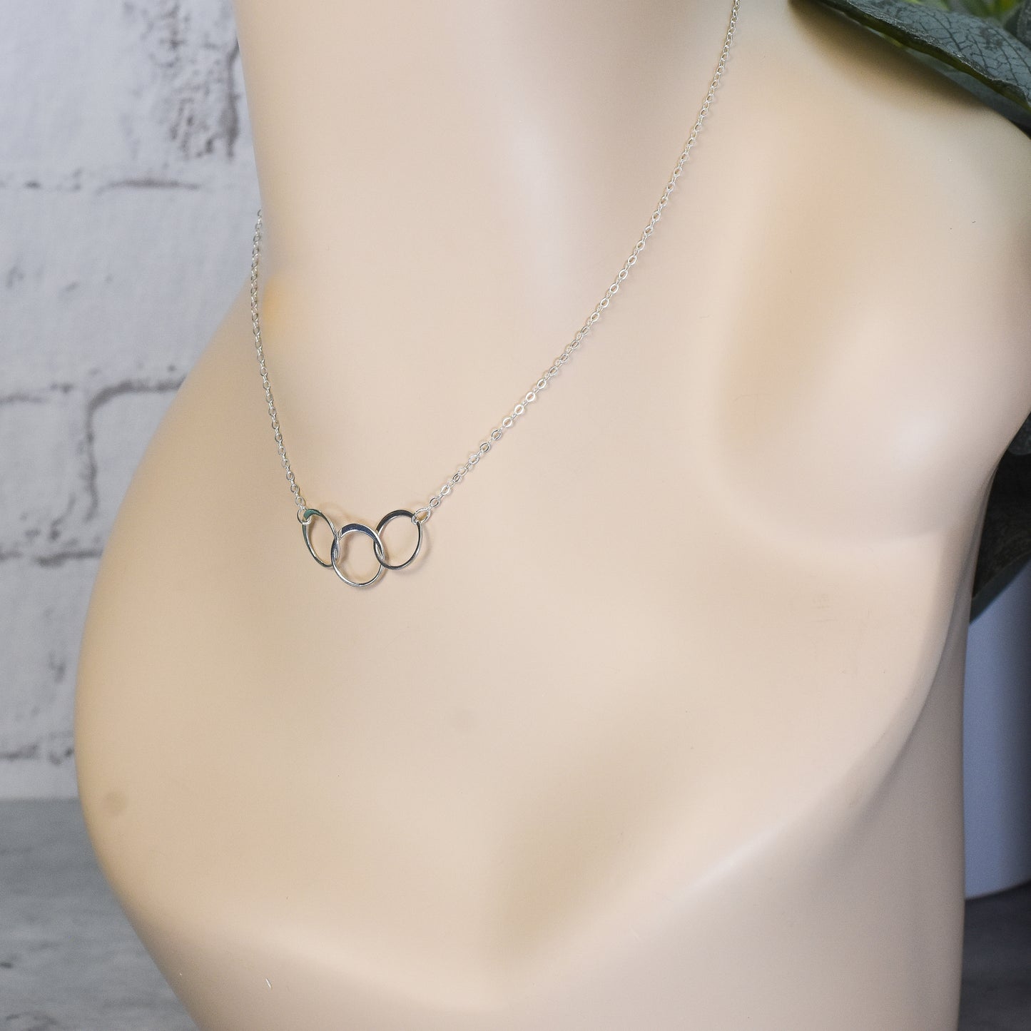 3 Circle Eternity Link Sterling Silver Necklace - 30th Birthday Gift