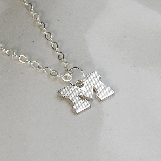 Varsity Letter M - Charm Sterling Silver Necklace