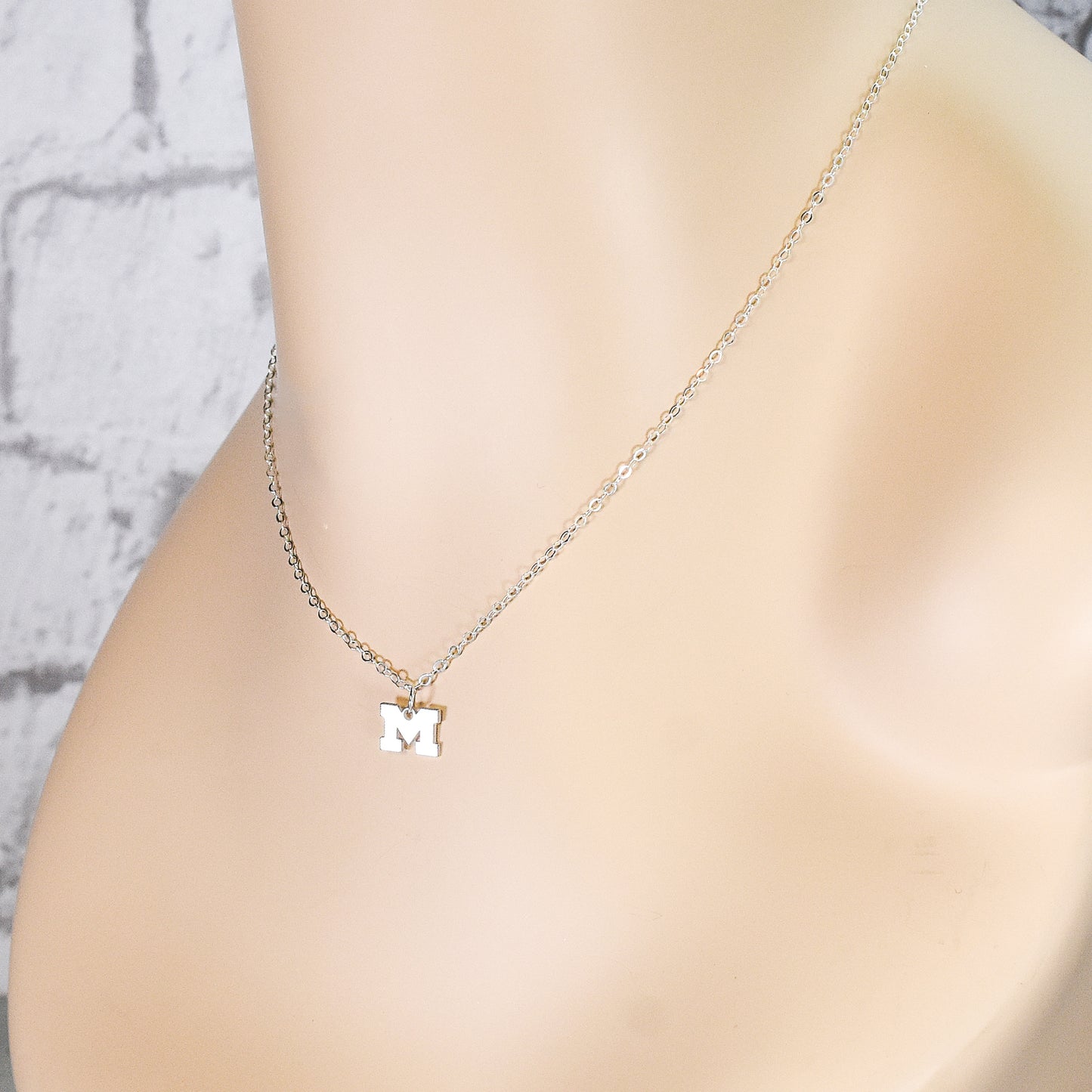 Varsity Letter M - Charm Sterling Silver Necklace