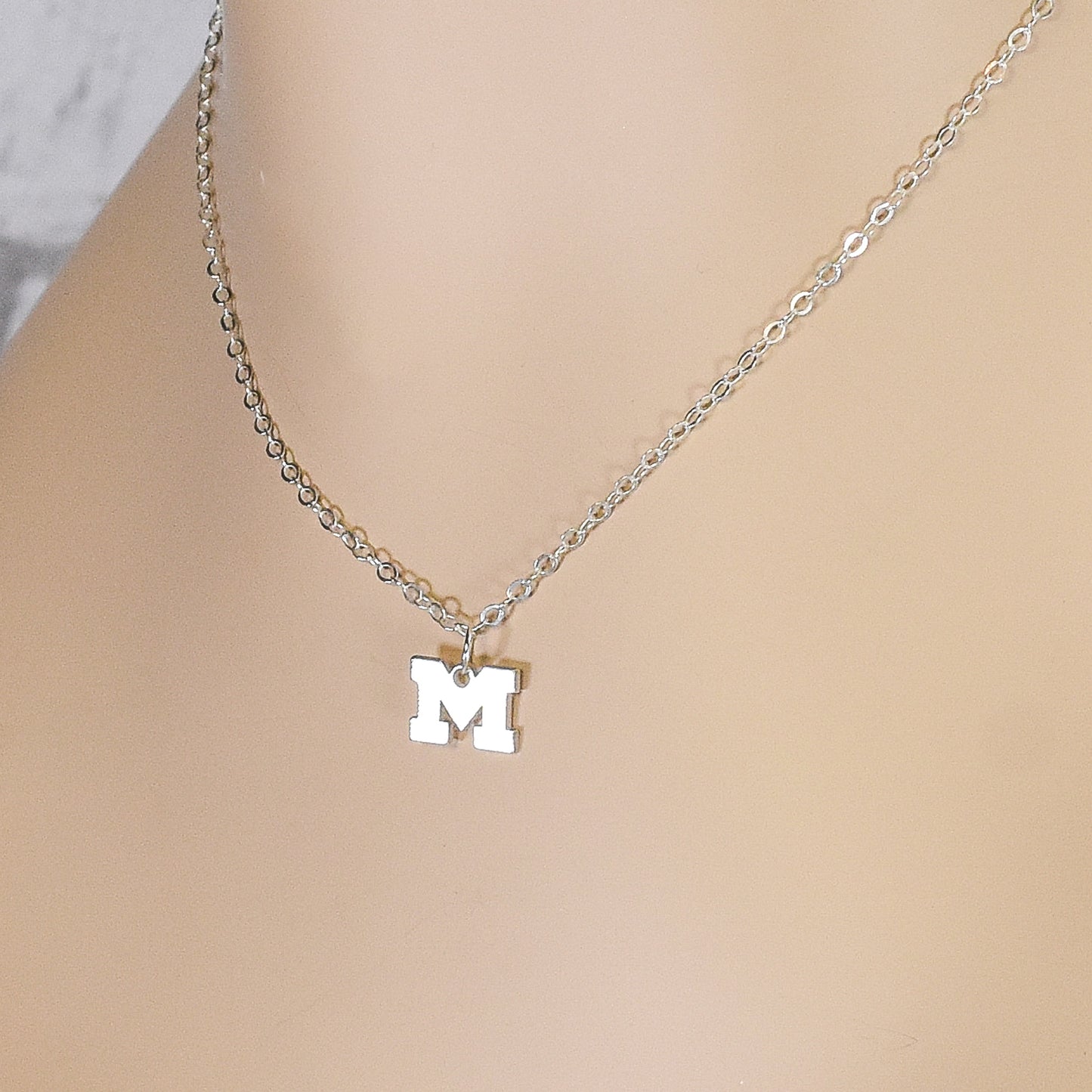 Varsity Letter M - Charm Sterling Silver Necklace