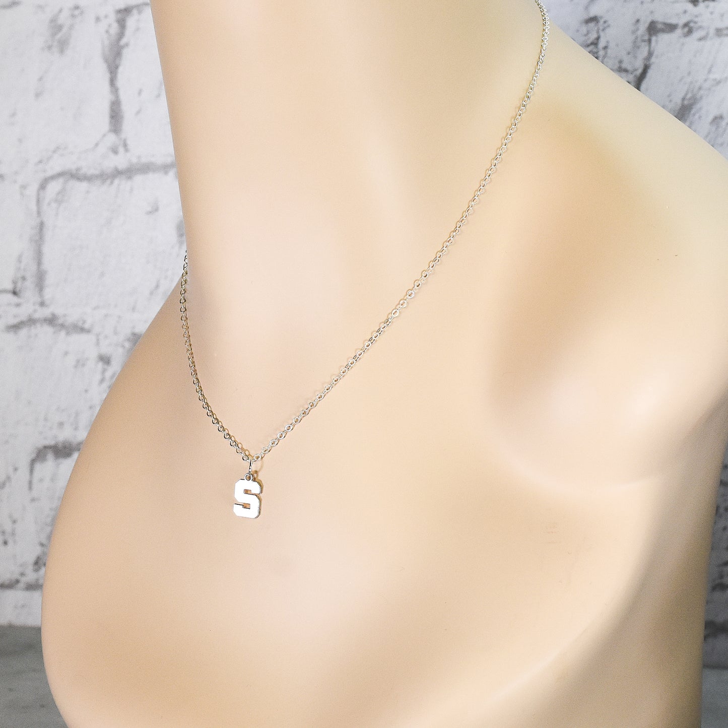 Varsity Letter Charm Sterling Silver Necklace
