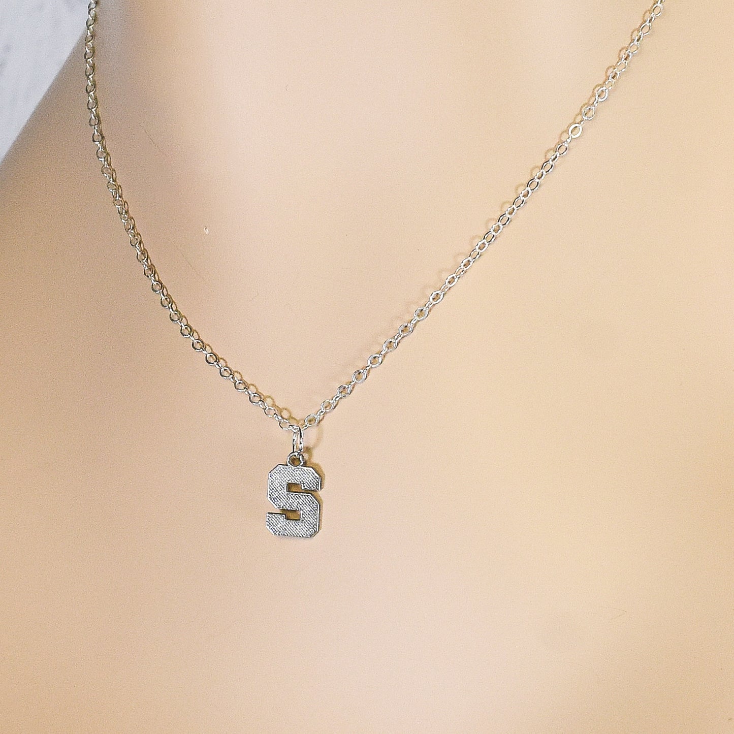 Varsity Letter Charm Sterling Silver Necklace