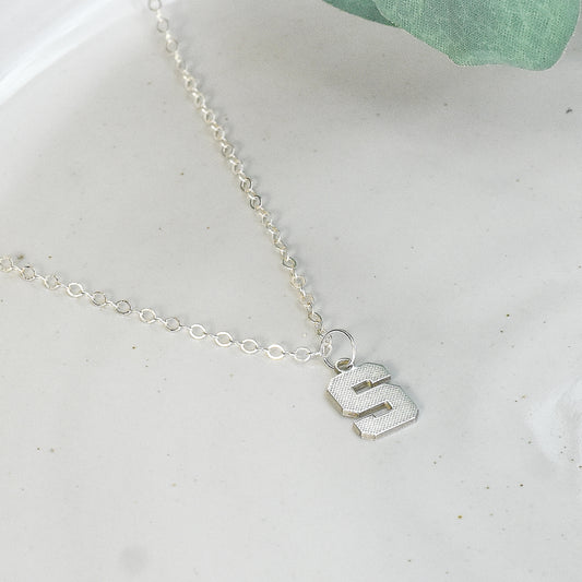 Varsity Letter Charm Sterling Silver Necklace