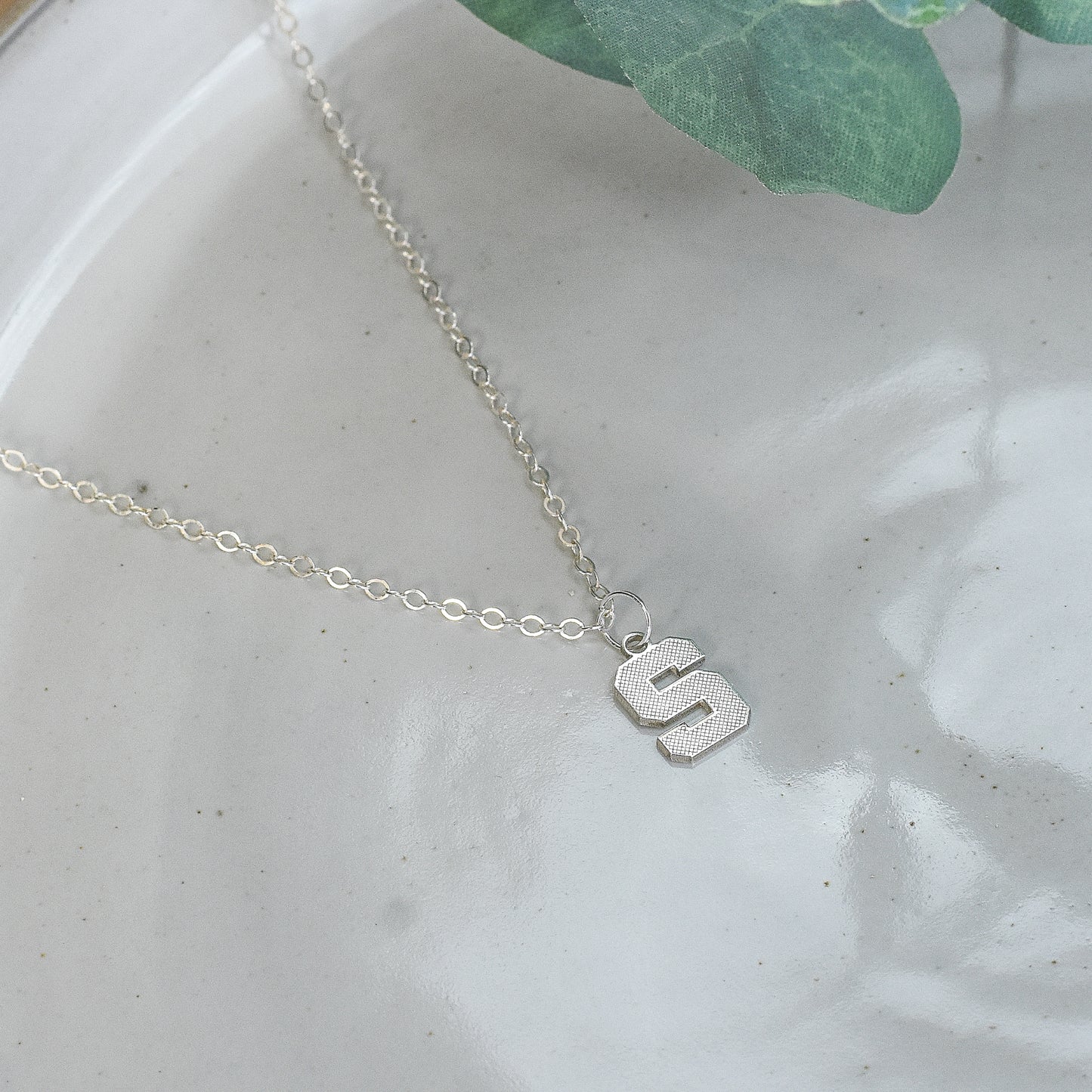 Varsity Letter Charm Sterling Silver Necklace