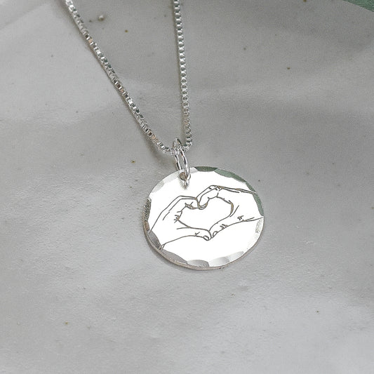Hand Heart Emoji Sterling Silver Necklace