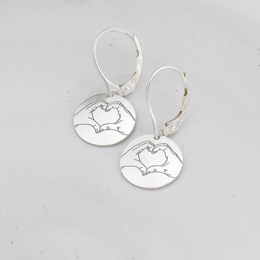 Hand Heart Emoji Earrings - Sterling Silver
