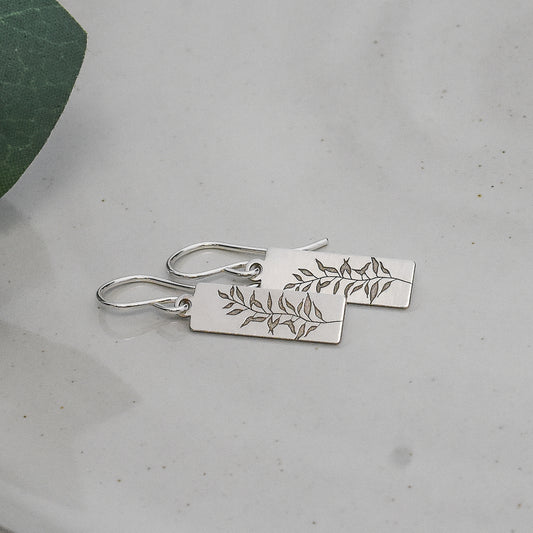 Leaves and Stem Earrings - Rectangle