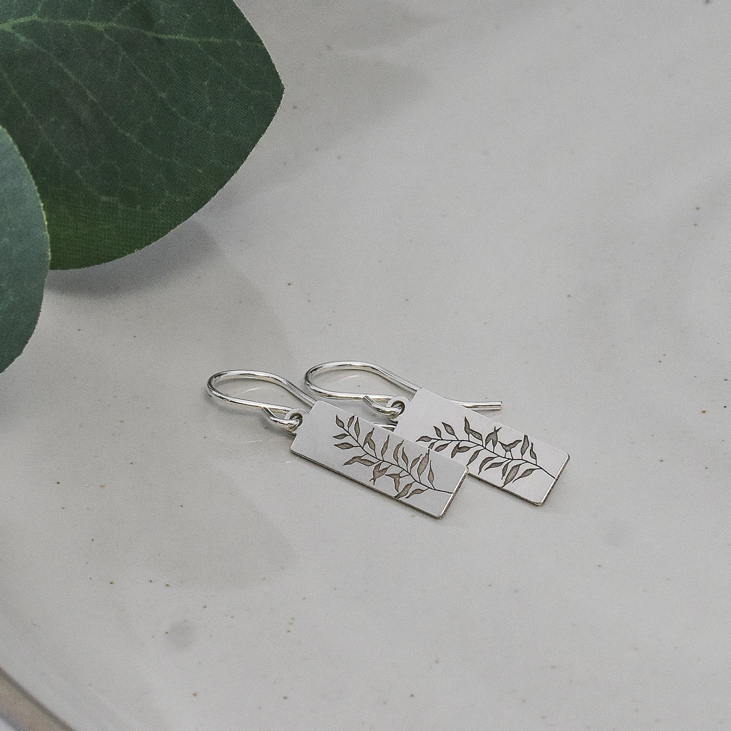 Leaves and Stem Earrings - Rectangle