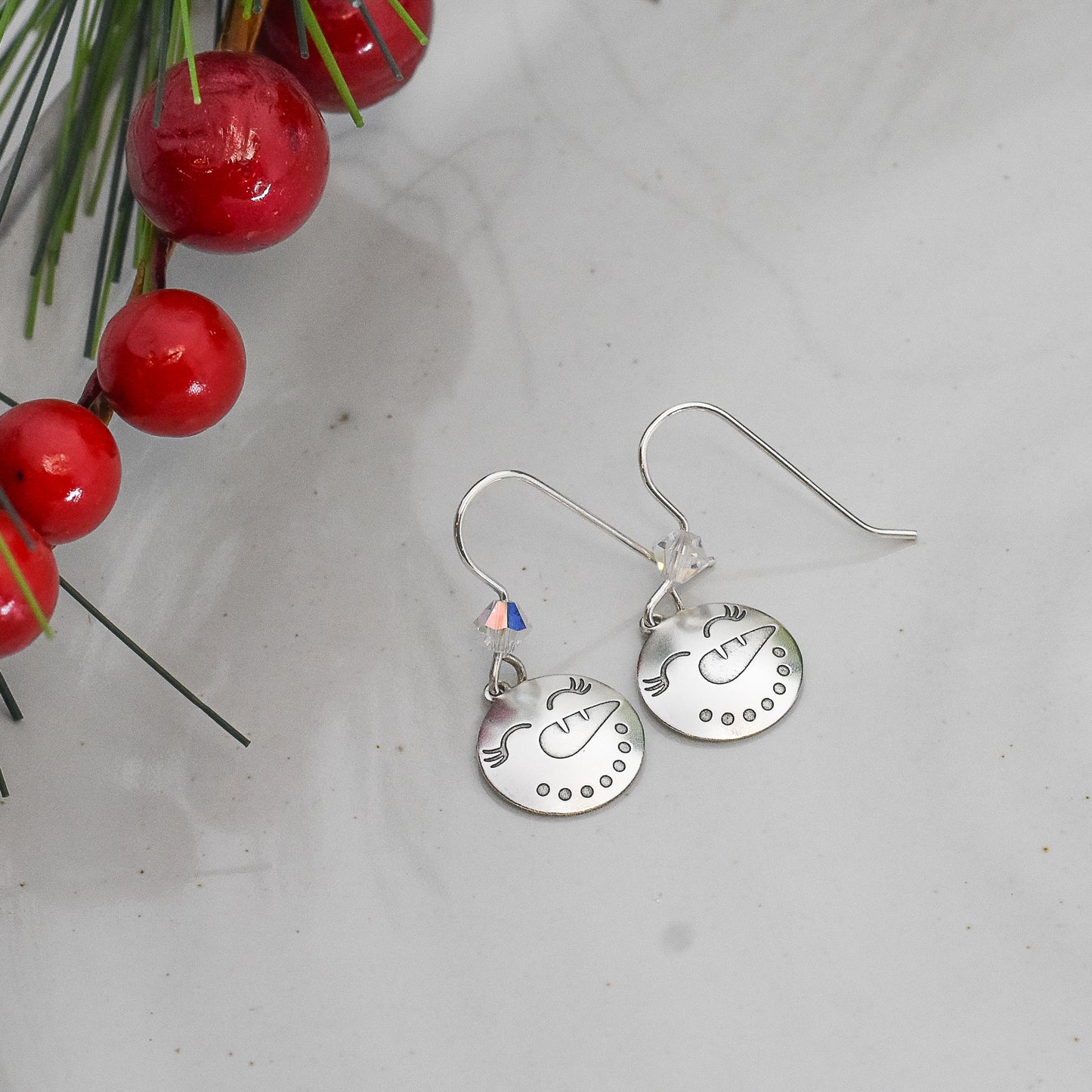 Snowman Emoji Faces Earrings - Sterling Silver