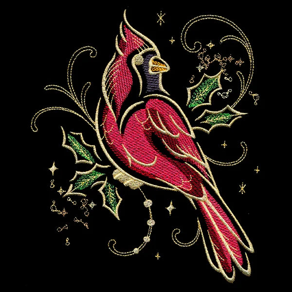 Cardinal Holiday Towel - Embroidered Christmas Design