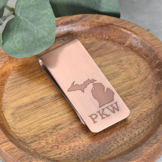 Copper Money Clip - Engraved Michigan