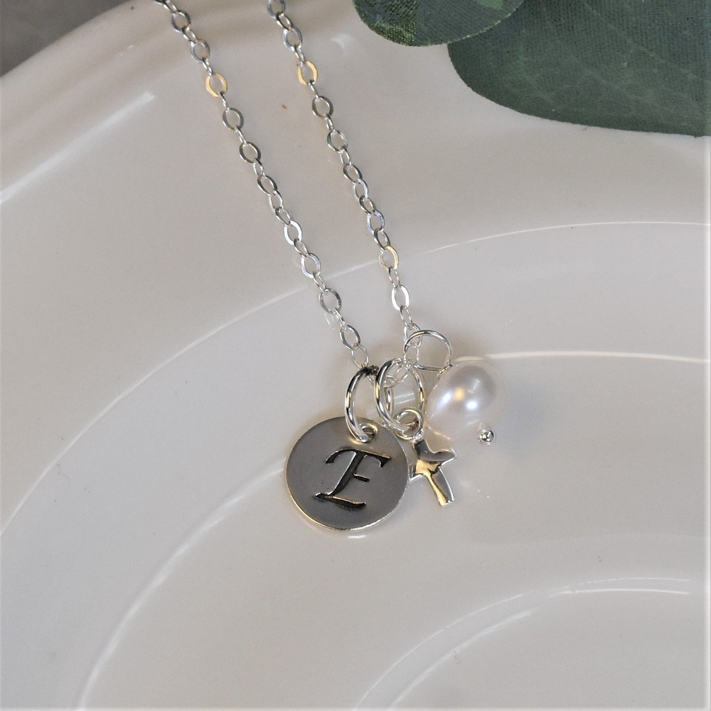 Personalized Cross & Pearl Sterling Silver Communion Necklace - Add an Initial or Name
