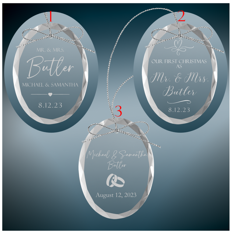 Engagement or Wedding - Custom Engraved Oval Glass Ornament