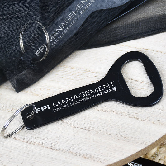 Black Bottle Opener Keychain with Custom Engraving