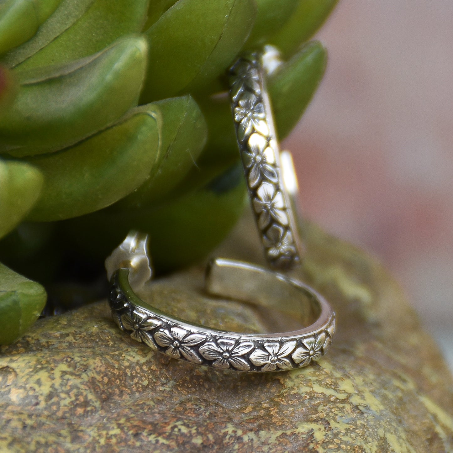 Floral Hoop Earrings - Sterling Silver