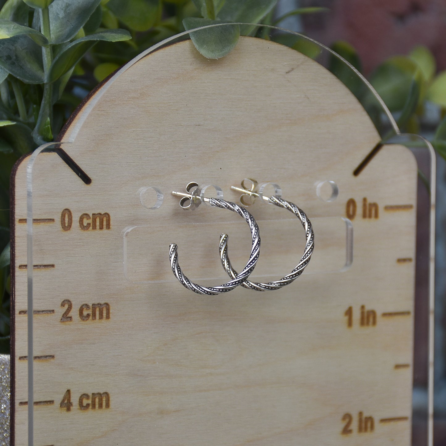 Antiqued Dot Twist Hoop Earrings - Sterling Silver