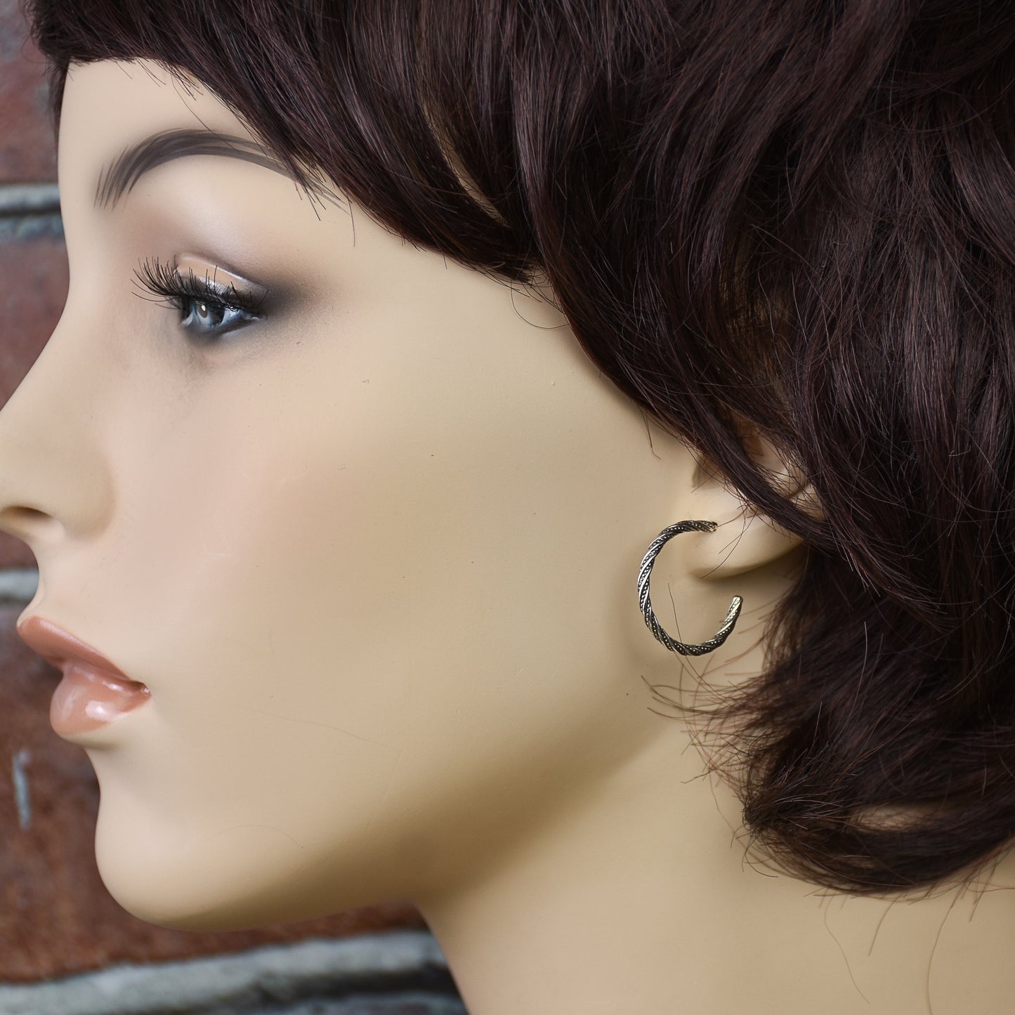 Antiqued Dot Twist Hoop Earrings - Sterling Silver