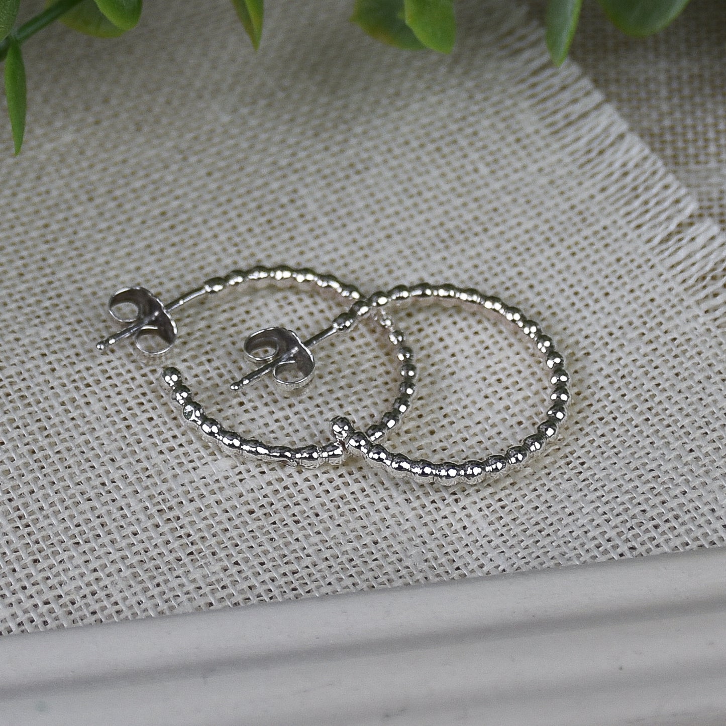Beaded Hoop Earrings - Sterling Silver