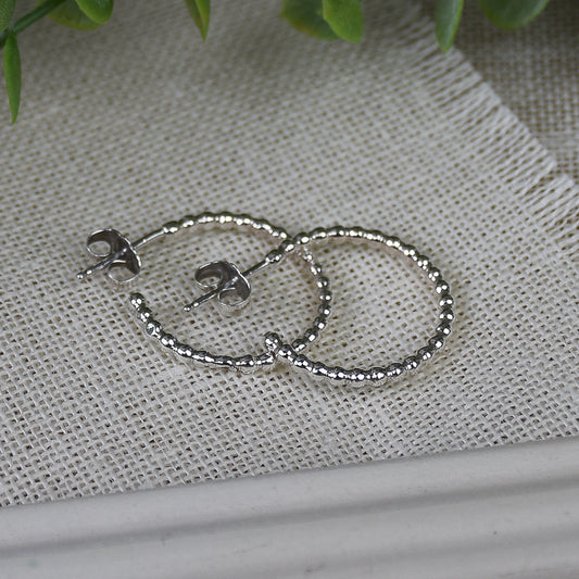 Beaded Hoop Earrings - Sterling Silver