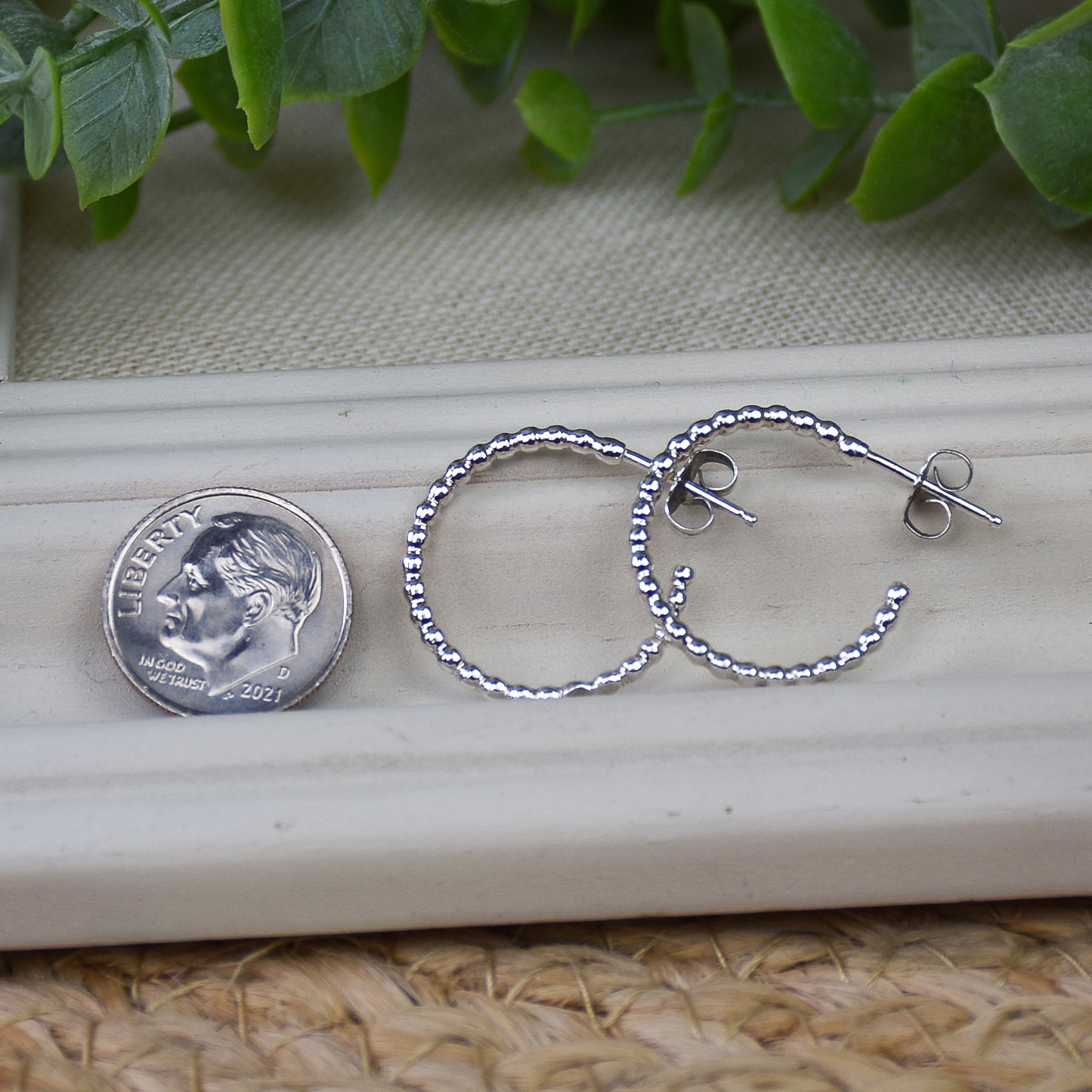 Beaded Hoop Earrings - Sterling Silver