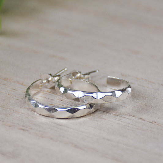 Diamond Hoop Earrings - Sterling Silver