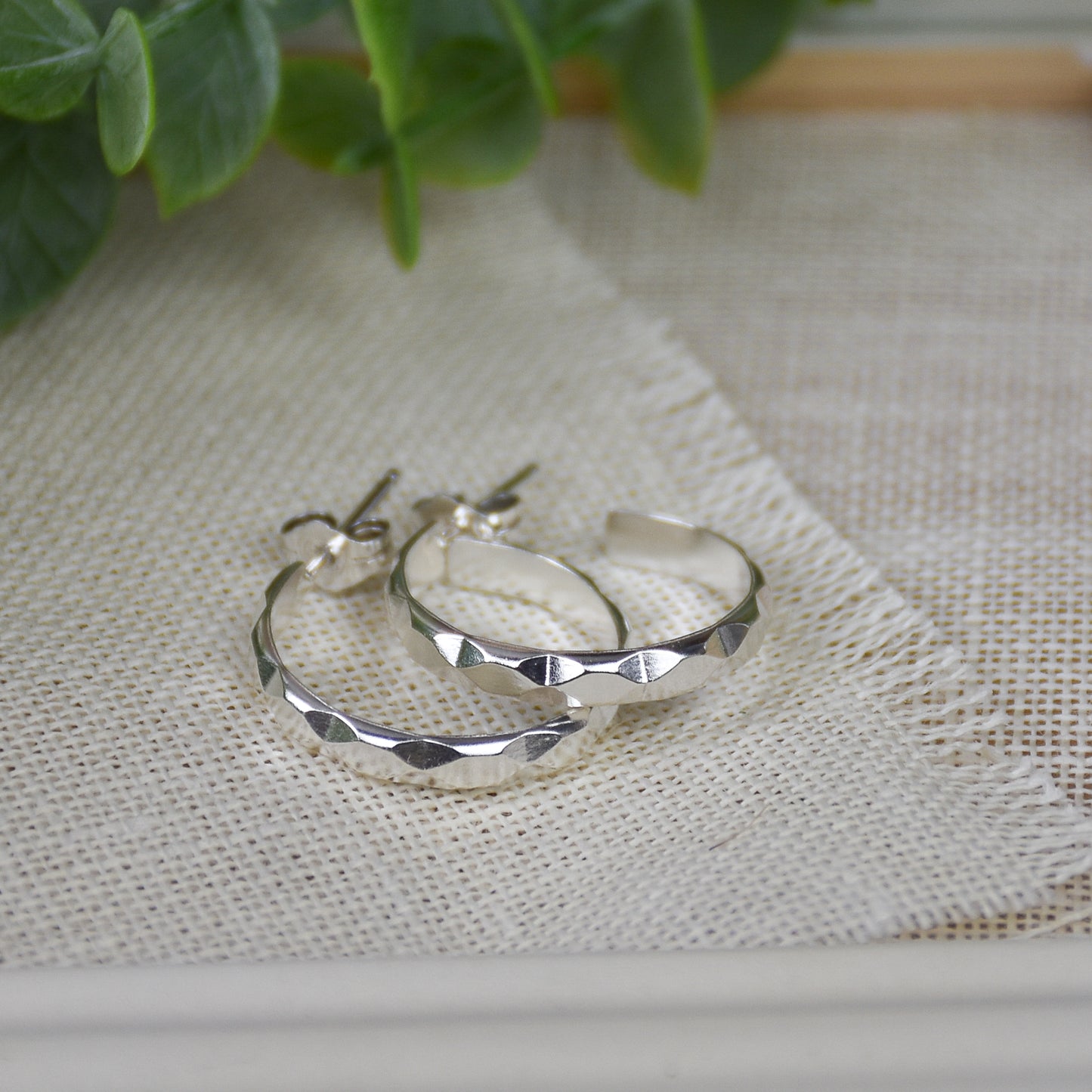 Diamond Hoop Earrings - Sterling Silver