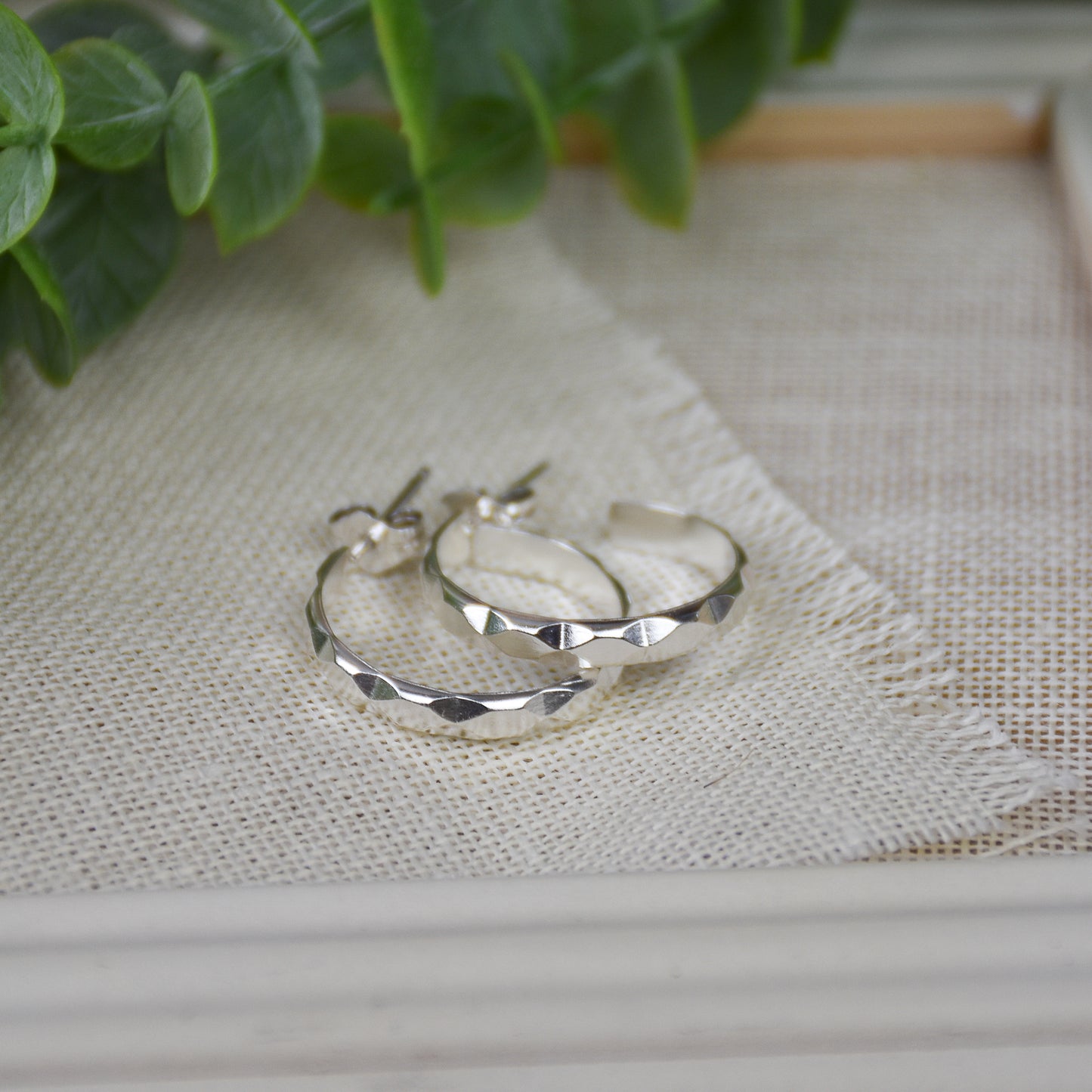 Diamond Hoop Earrings - Sterling Silver