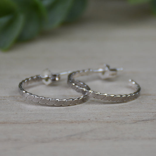 Flat Twisted Rope Hoop Earrings - Sterling Silver