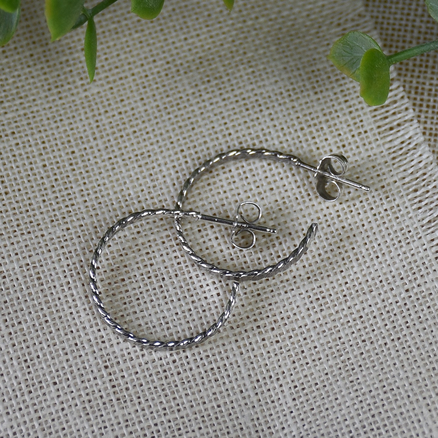 Flat Twisted Rope Hoop Earrings - Sterling Silver