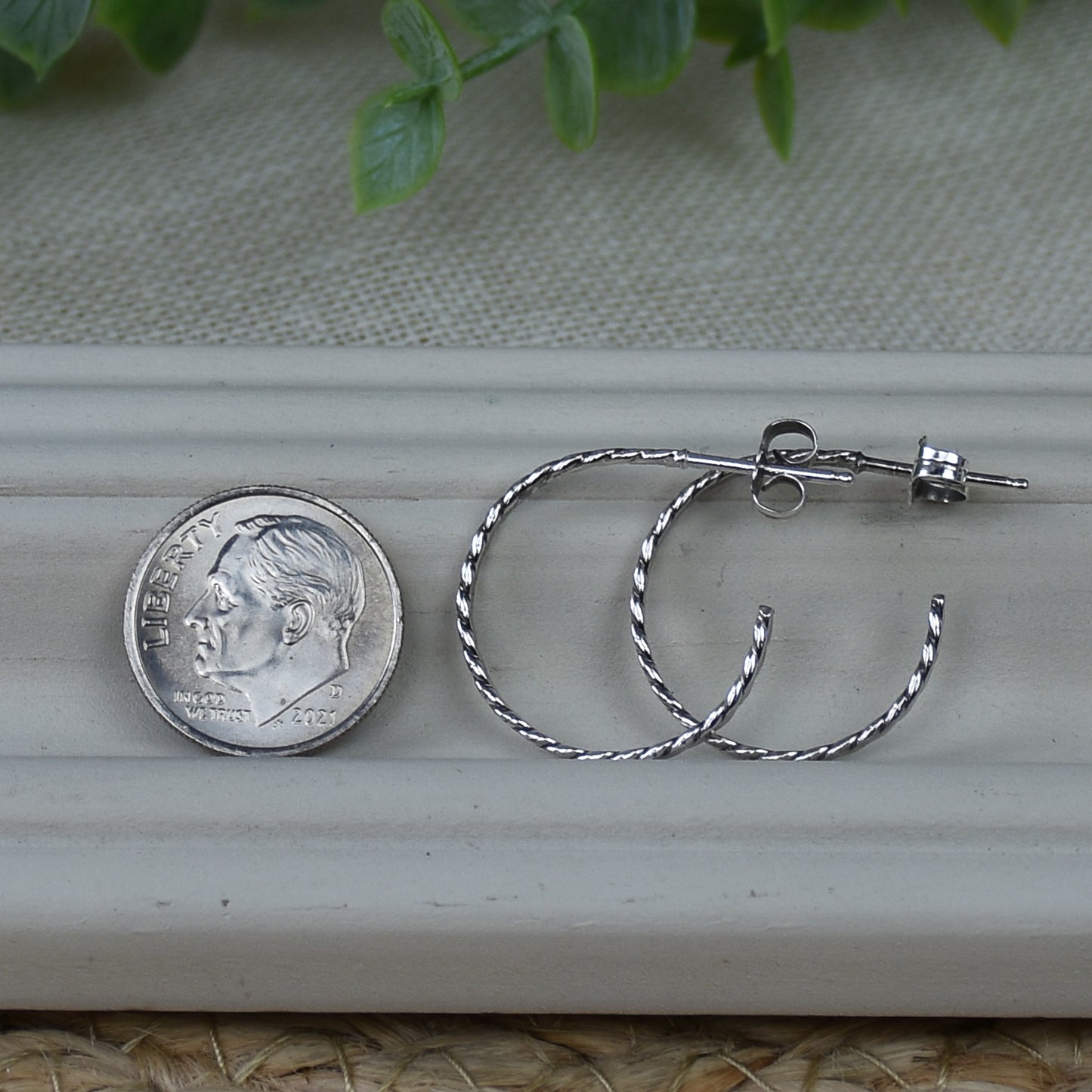 Flat Twisted Rope Hoop Earrings - Sterling Silver
