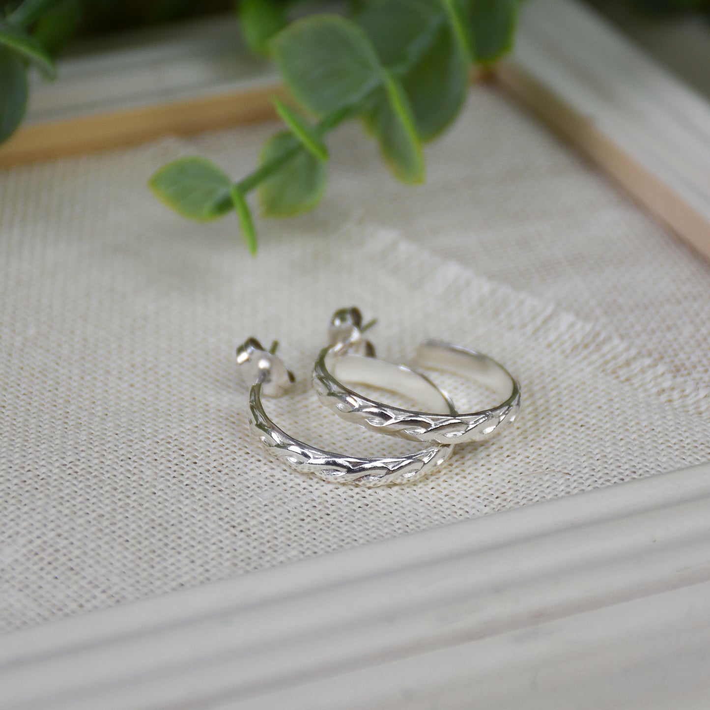 Braided Twist Hoop Earrings - Sterling Silver